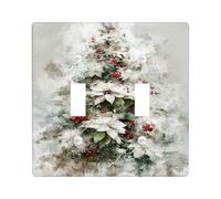 Winter Floral Light Switch Cover Plate/Outlet Covers, Soft Green Poinsettia and Berries for Holiday Decor, Thermoplastic Wall Plates, Standard Size Double Toggle