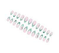 Winter Floral Mint Green French Tip, Ergonomic ABS Construction, Middle Length Easy Apply Women Girl Dark Acrylic Nails