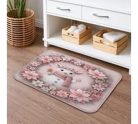 Winter Floral Quick Dry Bath Mat, Cute Snow Man Peach Flowers Absorbent Non Slip Shower Mat, Seasonal Decorative Flannel Washable Bath Rugs for Bathroom Toilet Restroom 16x24 Inch