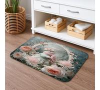 Winter Floral Quick Dry Bath Mat, Vintage Peach Roses Absorbent Non Slip Shower Mat, Holiday Flannel Washable Bath Rugs for Bathroom Decorative 20x32 Inch