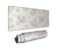 Winter Floral Snowflake Flowers Large Mouse Pad 16x36 Inch | Watercolor Floral Pattern, Extended Mouse Pad, Gold Snowflake Accents, Pastel Color Palette, Extended Desk Coverage