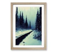 Winter Forest At Dusk Framed Print | A2 Oak Framed Wall Art | Ready to Hang | Modern Landscape Picture | Living Room Bedroom Lounge Office