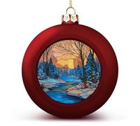 Winter Forest at Sunrise Christmas Ball Ornaments Shatterproof Hanging Xmas Balls for Christmas Tree Decoration Red Xmas Tree Balls for Holiday Wedding Party