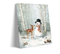 Winter Forest Canvas Wall Art | Christmas Snowman & Fawn Print | Nordic Style Home Decor | Woodland Animals Artwork for Living Room Bedroom Nursery | Festive Holiday (art-1,40 x 60 cm unframed)
