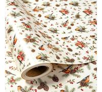 Winter Forest Cardinal Robin Birds Woodland Berries Pine Cone On White Christmas Wrapping Paper-1 Mini Roll 17 X 10 ft Per roll 14.1 sq.ft.ttl- Vintage Retro Gift Wrap for Winter Solstice, Congrats