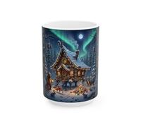 Winter Forest Christmas Scene Mug | Holiday Night, Snowy Cabins