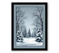 Winter Forest Clearing Scandinavian Framed Wall Art Print A4 (29.7×21cm) Black, Wall Decor for Living Room, Bedroom, Office & Home, Ready to Hang, Art Gift
