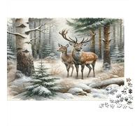 Winter Forest Deer 1000 Pieces Paper Jigsaw Puzzle for Adults Educational Brain Teaser Paper Woodland Stag Puzzle Wall Art 52x38cm/1000pcs