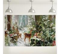 Winter Forest Deer Backdrop, Scenic Nature Holiday Decorations, Rustic Christmas Photography Background for Parties, Indoor/Outdoor Festive Booth Supplies 71x43 Inch