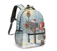 Winter Forest Deer Foxes Pine Tree 16 Inch Backpack Snowflakes Cartoon Illustration Colorful Animals All Over Print Daypack (05)