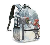 Winter Forest Deer Foxes Pine Tree 16 Inch Backpack Snowflakes Cartoon Illustration Colorful Animals All Over Print Daypack (06)