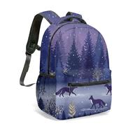 Winter Forest Deer Foxes Pine Tree 16 Inch Backpack Snowflakes Cartoon Illustration Colorful Animals All Over Print Daypack (07)