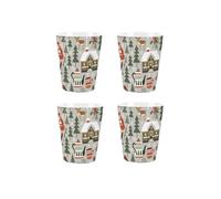 Winter Forest Egg Cups Set - Christmas Trees & Cottages Lapland Presents - Pack of 4 Ceramic Egg Cups/Holders Kitchenware/Shot Glasses Drinkware Boxed Gift