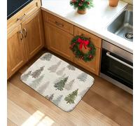 Winter Forest Kitchen Mats for Floor, Green Pine Trees Rustic Soft Mats, Cozy Cushioned Comfort Washable Non Slip Decor Rugs for Kitchen Sinks Laundry Room Bathroom 20x31 Inch
