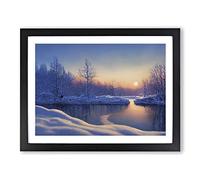 Winter Forest Lake Sunrise Framed Print | A2 Black Framed Wall Art | Ready to Hang | Modern Landscape Picture | Living Room Bedroom Lounge Office