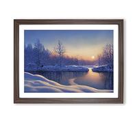 Winter Forest Lake Sunrise Framed Print | A2 Walnut Framed Wall Art | Ready to Hang | Modern Landscape Picture | Living Room Bedroom Lounge Office
