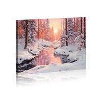 Winter Forest Landscape Magical Snowy Sunset Canvas Wall Art Snow Scenery Canvas Printed for Living Room Bedroom Home Decorations Framed Ready To Hang 12x16 inches