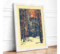 Winter Forest Moon Scandinavian Framed Wall Art Print A1 (84.1×59.4cm) White, Wall Decor for Living Room, Bedroom, Office & Home, Ready to Hang, Art Gift
