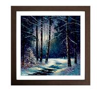 Winter Forest Neo-Impressionism Framed Print | 18x18 Inch Walnut Framed Wall Art | Ready to Hang | Impressionist Landscape Picture | Living Room Bedroom Lounge Office