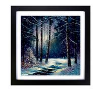 Winter Forest Neo Impressionism Framed Wall Art Print 18x18 Inch Black
