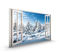 Winter Forest Open Window View 3D Effect CANVAS Framed Premium Stretched with Metal Hanger in Various Sizes (CANVAS - size 30 x 22 Inch, Winter Forest)
