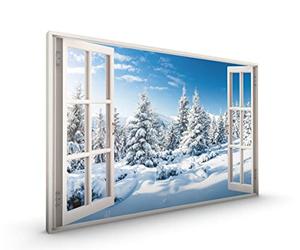 Winter Forest Open Window View 3D Effect CANVAS Framed Premium Stretched with Metal Hanger in Various Sizes (CANVAS - size 30 x 22 Inch, Winter Forest)