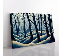 Winter Forest Painting Vol.6 Canvas Wall Art Print Ready to Hang, Framed Picture for Living Room Bedroom Home Office Décor, 60x40 cm (24x16 Inch)