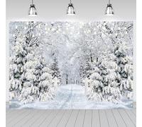 Winter Forest Photography Backdrop Winter Snowflake Snowy Pine Tree Scene Background for Christmas Xmax Holiday Party Decorations Happy New Year Banner (7x5FT（210x150cm）)