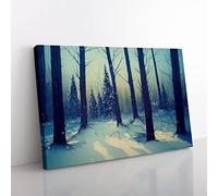 Winter Forest Pine Trees Vol.4 Canvas Wall Art Print Ready to Hang, Framed Picture for Living Room Bedroom Home Office Décor, 50x35 cm (20x14 Inch)