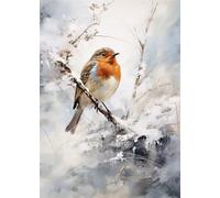 Winter Forest Red Robin Greeting Card - Large A5
