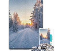 Winter Forest Road at Sunset Jigsaw Puzzle for Adults | A focused indoor hobby - less screen time at home alone or together.