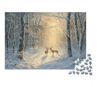 Winter Forest Scene-Painting Style Snowy Deer 1000 Piece Jigsaw Puzzles for Adults in Vibrant Colours Colourful Jigsaws As An Aesthetic Jigsaw Puzzle for Home Decor Puzzle 38x26cm/1000pcs