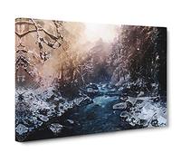 Winter Forest & Stream in Canada Canvas Print | Gallery Wrapped 30mm Frame Wall Art | 30x20 inches | Ready to Hang | Abstract Landscape Picture | Living Room Bedroom Lounge Office