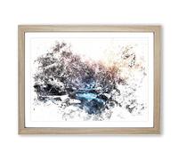 Winter Forest & Stream In Canada Watercolour Modern Framed Print | A2 Oak Framed Wall Art | Ready to Hang | Modern Landscape Picture | Living Room Bedroom Lounge Office