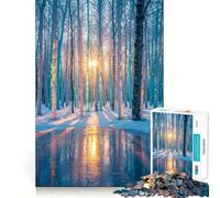 Winter Forest Sunrise Reflection 1000 Piece Adult Puzzles Logic Puzzle Play Precision Cut Smooth Edges for Family Gatherings (38x26cm)