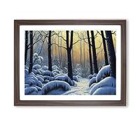 Winter Forest Sunrise Vol.1 Framed Print | A4 Walnut Framed Wall Art | Ready to Hang | Modern Landscape Picture | Living Room Bedroom Lounge Office