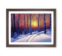 Winter Forest Sunset Vol.1 Framed Print | A2 Walnut Framed Wall Art | Ready to Hang | Modern Landscape Picture | Living Room Bedroom Lounge Office