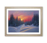 Winter Forest Sunset Vol.2 Framed Print | A3 Oak Framed Wall Art | Ready to Hang | Modern Landscape Picture | Living Room Bedroom Lounge Office