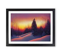 Winter Forest Sunset Vol.3 Framed Print | A3 Black Framed Wall Art | Ready to Hang | Modern Landscape Picture | Living Room Bedroom Lounge Office