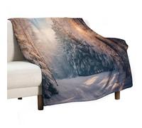 Winter Forest Throw Blanket,Nature Landscape Sunset Sunrise Mountain Scenery Snow Tree Soft Plush Warm Cozy Flannel Chair Sofa Couch Picnic Travel Office Bedding Blankets, 50x60 in