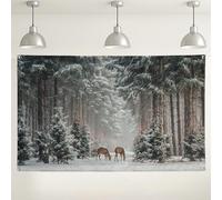 Winter Forest Wall Backdrop, Deer Wildlife Scenic Photography Background, Snowy Pine Tree Indoor/Outdoor Decoration for Holiday Parties 71x43 Inch