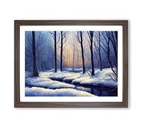 Winter Forest Watercolour Vol.4 Framed Print | A3 Walnut Framed Wall Art | Ready to Hang | Modern Landscape Picture | Living Room Bedroom Lounge Office