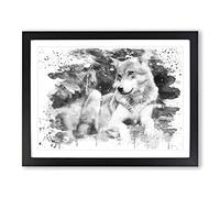 Winter Forest Wolf V4 Modern Framed Print | A3 Black Framed Wall Art | Ready to Hang | Modern Animal Picture | Living Room Bedroom Lounge Office