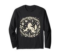 Winter Fox and Cubs Scandinavian Folk Art Woodland Xmas Long Sleeve T-Shirt