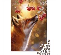 Winter Fox Berries Jigsaw Puzzles Puzzle for Adults Kids. 1000 Piece Great Gifts Challenge Toy Educational Game Home Decoration for Adults& Kids Age 14 Years Up 52x38cm/1000pcs