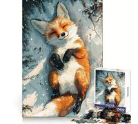 Winter Fox in Snow Teenager Jigsaw Puzzles 1000 Pieces Memory Power Soothing Hobby Seamless Fit Cozy Xmas Gift (38x52cm)