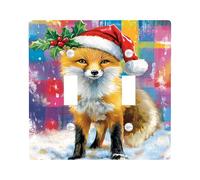 Winter Fox Light Switch Cover Plate, Red Holiday Decor with Santa Hat, Thermoplastic Wall Plates, Standard Size, Cute Style for Home Accents Double Toggle