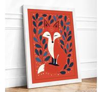 Winter Fox Mid-Century Framed Wall Art Print A2 (59.4×42cm) White, Wall Decor for Living Room, Bedroom, Office & Home, Ready to Hang, Art Gift