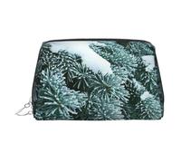 Winter Frost On Spruce Tree Print Makeup Bag Portable Leather Waterproof Cosmetic Bag Clutch Makeup Brush Bag (6.7x4.3in)