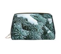 Winter Frost On Spruce Tree Print Makeup Bag Portable Leather Waterproof Cosmetic Bag Clutch Makeup Brush Bag (6.7x4.3in)